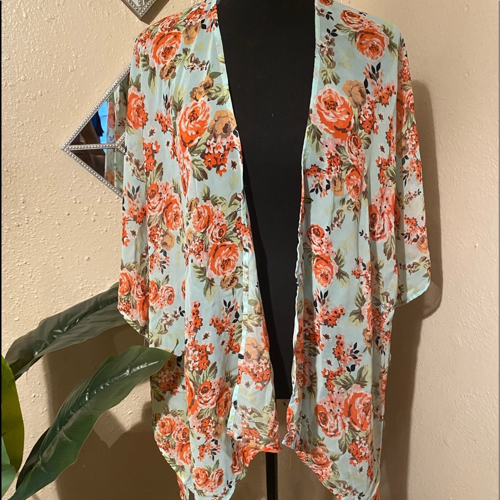 Sheer swimsuit kimono knee length size large